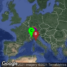 Overview map of Milano, Lombardia, Italy,Pisa, Toscana, Italy,Torino, Piemonte, Italy,Pavia, Lombardia, Italy