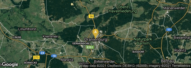 Detail map of Oranienburg, Brandenburg, Germany