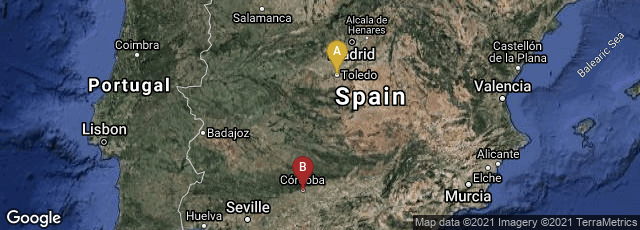 Detail map of Toledo, Castilla-La Mancha, Spain,Córdoba, Andalucía, Spain