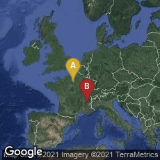 Overview map of Paris, Île-de-France, France,Grenoble, Auvergne-Rhône-Alpes, France