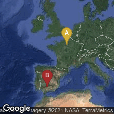 Overview map of Paris, Île-de-France, France,Córdoba, Andalucía, Spain