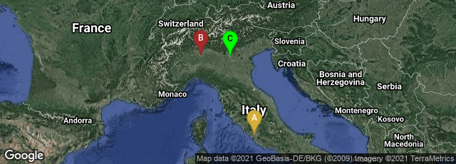 Detail map of Roma, Lazio, Italy,Milano, Lombardia, Italy,Verona, Veneto, Italy