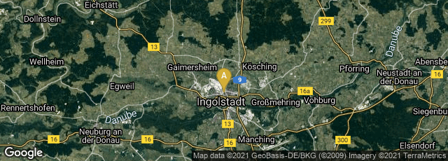 Detail map of Ingolstadt, Bayern, Germany