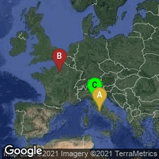 Overview map of Roma, Lazio, Italy,Paris, Île-de-France, France,Firenze, Toscana, Italy