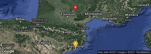 Detail map of Barcelona, Catalunya, Spain,Denat, Occitanie, France