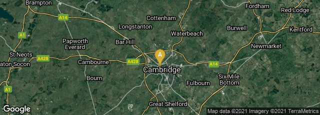 Detail map of Cambridge, England, United Kingdom