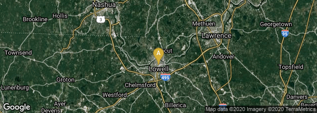 Detail map of Lowell, Massachusetts, United States