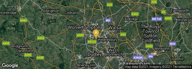 Detail map of Bilston, England, United Kingdom