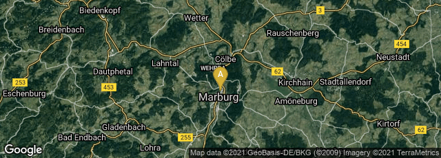 Detail map of Marburg, Hessen, Germany