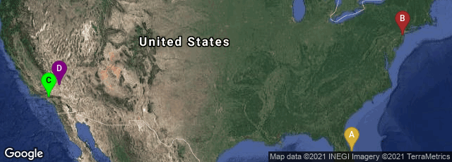 Detail map of Florida, United States,Holmdel, New Jersey, United States,La Cañada Flintridge, California, United States,California, United States