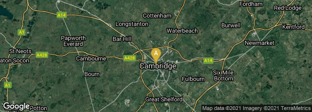 Detail map of Cambridge, England, United Kingdom