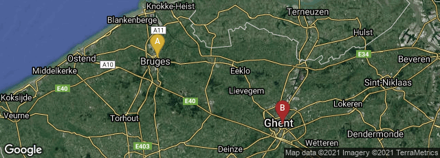 Detail map of Brugge, Vlaanderen, Belgium,Gent, Vlaanderen, Belgium