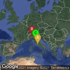 Overview map of Roma, Lazio, Italy,Milano, Lombardia, Italy,Firenze, Toscana, Italy