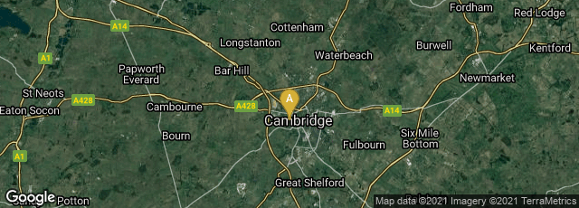 Detail map of Cambridge, England, United Kingdom