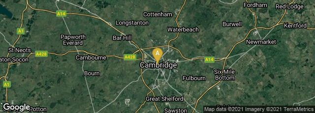 Detail map of Cambridge, England, United Kingdom