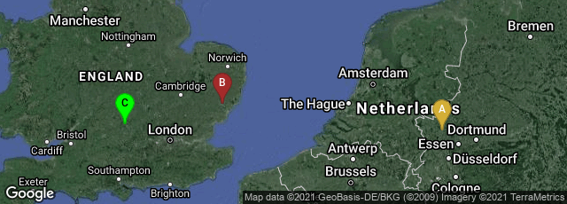 Detail map of Wesel, Nordrhein-Westfalen, Germany,Ipswich, England, United Kingdom,Oxford, England, United Kingdom