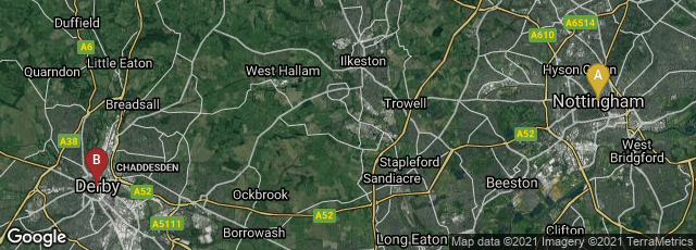Detail map of Nottingham, England, United Kingdom,Derby, England, United Kingdom