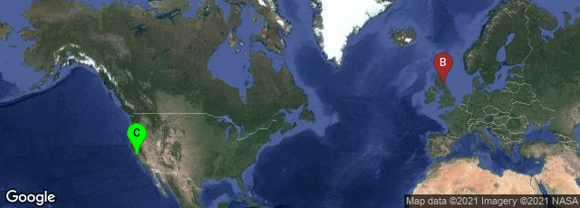 Detail map of Stanford, California, United States,Edinburgh, Scotland, United Kingdom,Mountain View, California, United States