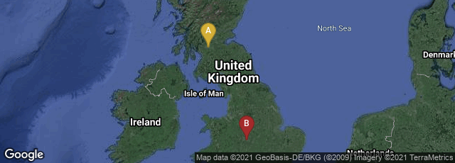 Detail map of Glasgow, Scotland, United Kingdom,Birmingham, England, United Kingdom