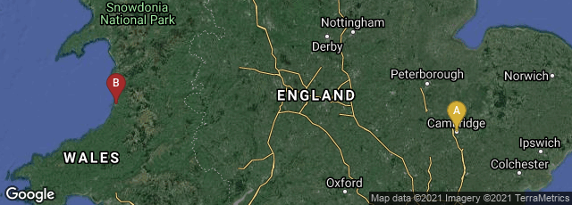 Detail map of Cambridge, England, United Kingdom,Penglais, Aberystwyth, Wales, United Kingdom