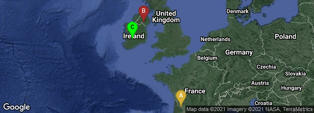 Detail map of Montagoudin, Nouvelle-Aquitaine, France,Armagh, Northern Ireland, United Kingdom,Limerick, County Limerick, Ireland